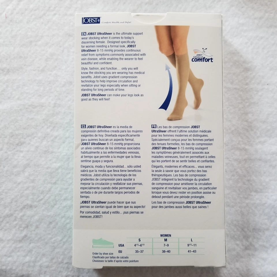 JOBST Feminino Tamanho Médio Ultra Transparente Coxa Alta 8-15mmHg Suporte Clássico Preto - Imagem 3 de 4