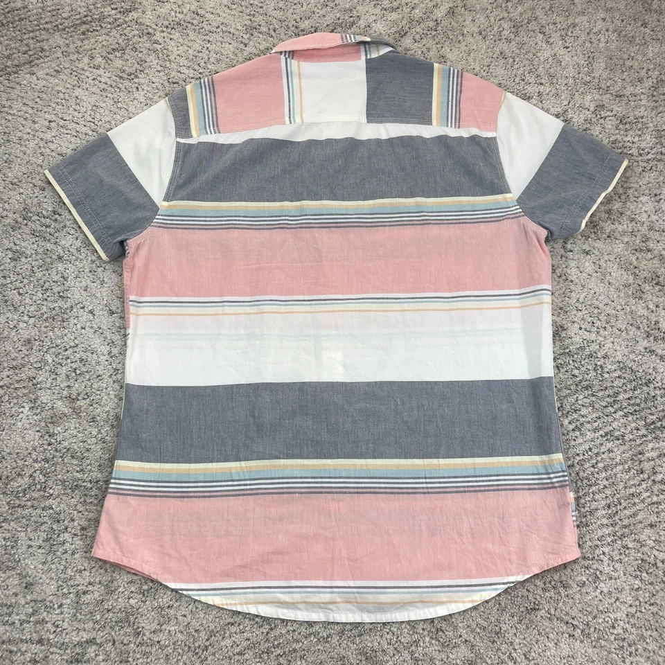 Hang Ten Shirt Men XL Button Short Sleeve Logo Embroidered Pastel Stripe Pockets - Image 2 of 4