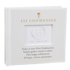 Image of First Communion Photo Album Holds 50 4' x 6' - Grey / White