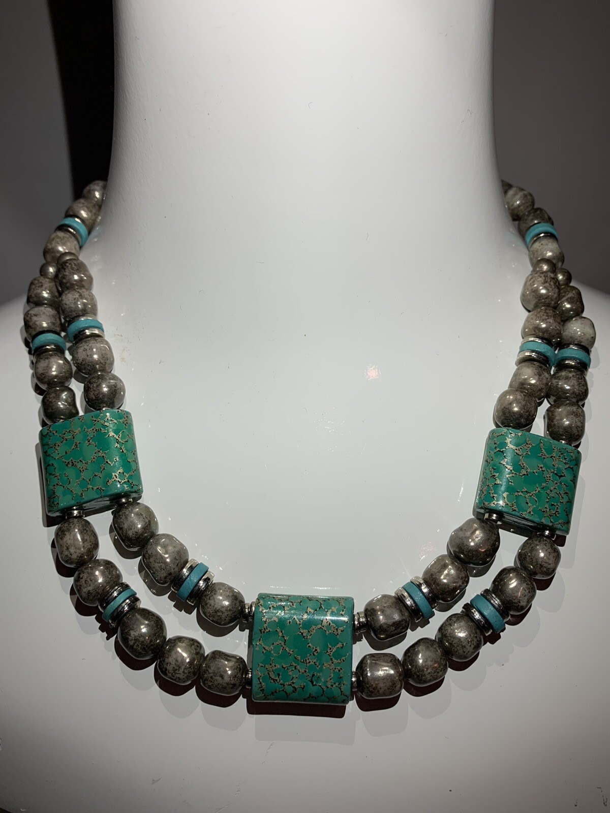 Handcrafted Oriental Ceramic Turquoise Beaded Nec… - image 1