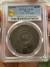 1835 BRAZIL 40R C/S ON 80 REIS. 1830 R - PCGS VF 20