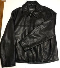 Men Large Eddie Bauer Black Soft Lamb Leather Jacket Coat Sleek Pockets Exc Cond