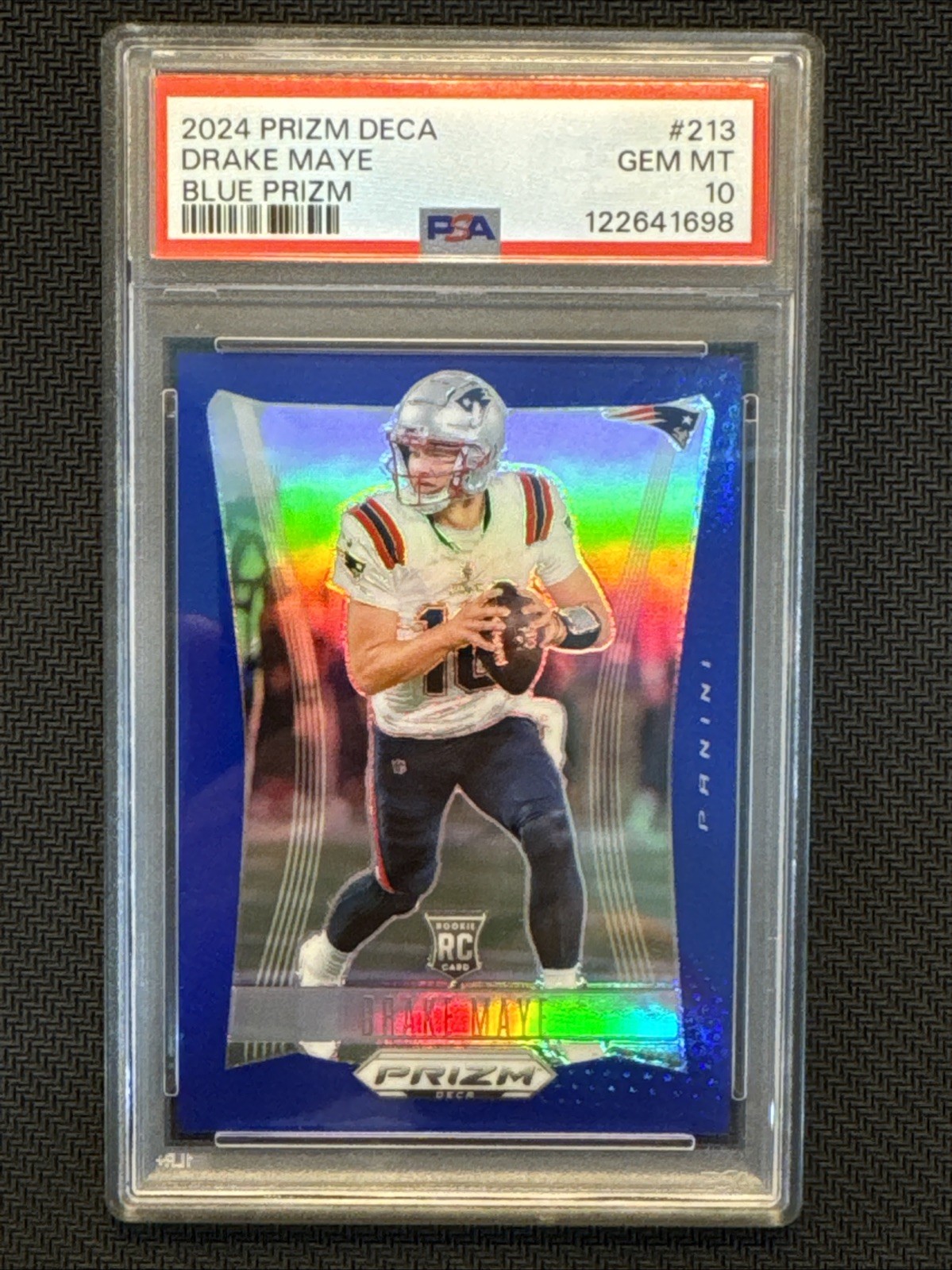 Drake Maye 2024 Panini Deca Prizm #213 Blue Prizm 3/149 RC PSA GEM 10 Patriots