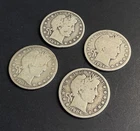 BARBER HALF DOLLARS 90% Silver Lot Of 4 U.S. Coins