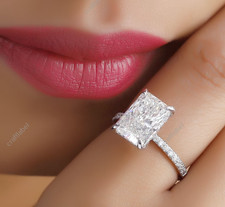 5.20 Ct Radiant Cut Diamond Solitaire Halo Engagement Ring 14K WG Lab Grown