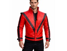 Michael Jackson Thriller MJ Red Real Leather Jacket Halloween Costume Cosplay 