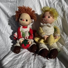Set Of 2 Vintage Crocheted Strawberry Shortcake/Icecream Like Dolls