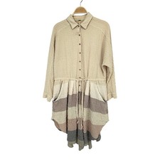 Free People Tunic Dress Womens Small Beige Colorblock Stripe Crinkle Boho Mini