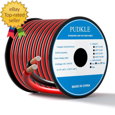 16 Gauge/16 AWG Copper Clad Aluminum 2 Conductor Red Black Electrical Wire 100FT