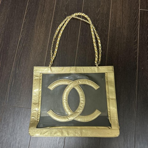 Chanel Gold Cc Logo Clear Bag Beach Bag
