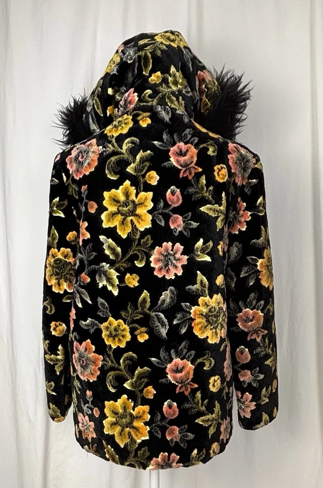 De Colección Mujer Floral Boho Alfombra Bolso Terciopelo Tapiz Forrado Chaqueta con Capucha S/M Esquí Foto 4 de 4