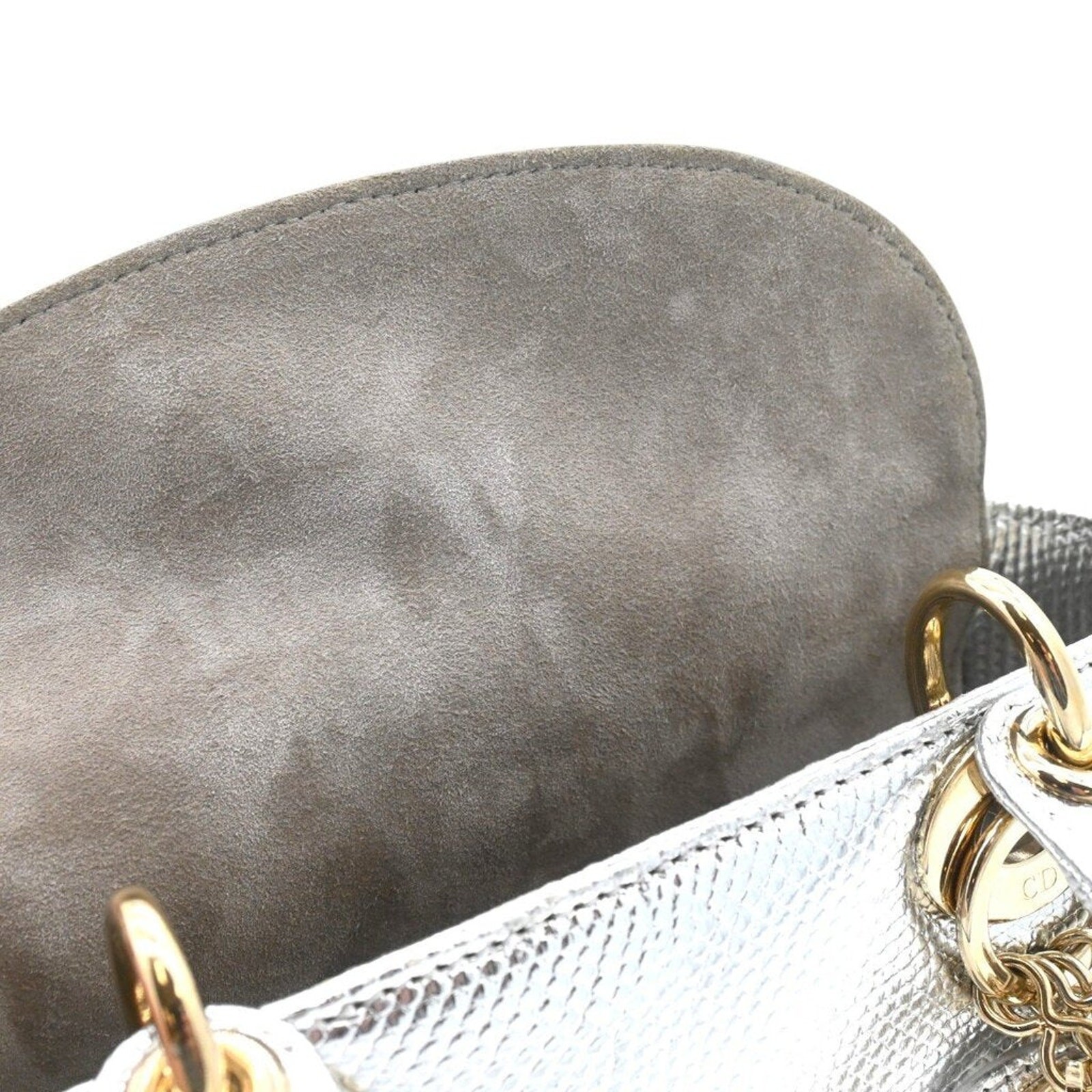 DIOR | Mini Lady Dior Silver Metallic Top Handle Crossbody Bag — image 21