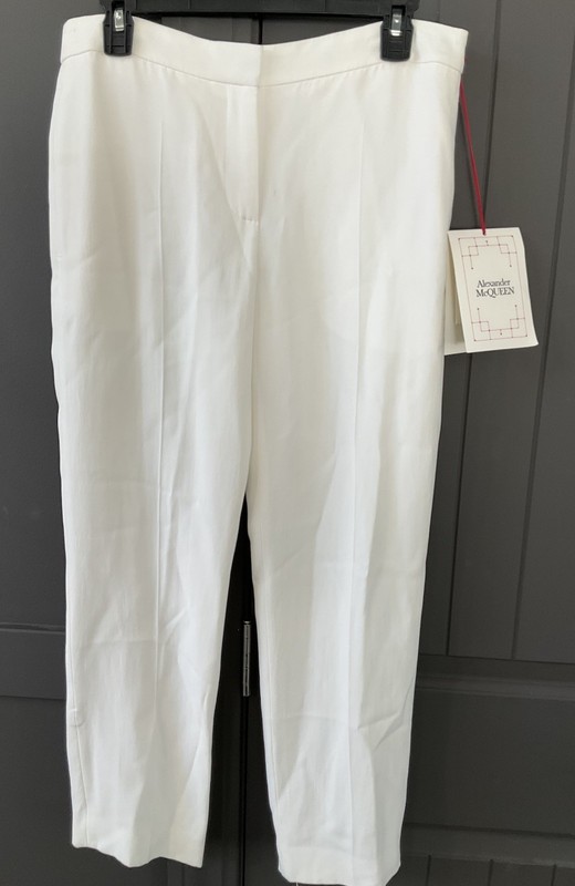 Alexander McQueen Women's White Crepe Cigarette Trousers Pants EU 42/US 6 $990