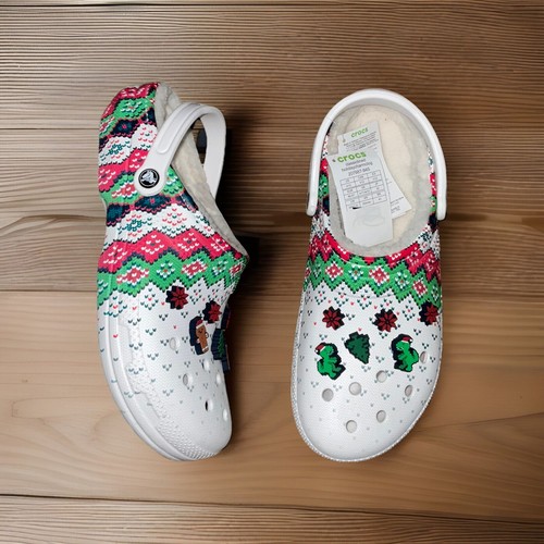 Crocs Classic Lined Holiday Charm Clog Men’s Size 12 White Christmas Cozy NWT - Picture 1 of 7