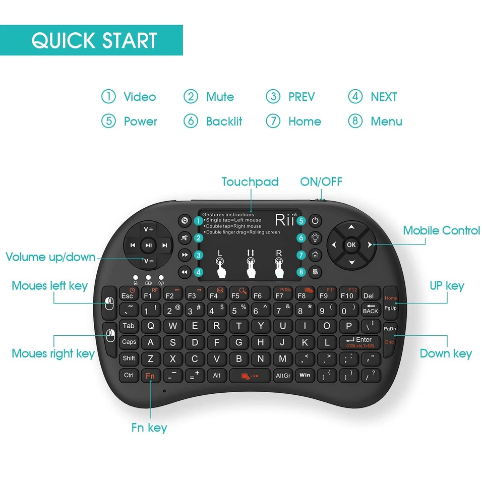 Rii 2.4GHz Mini Wireless Keyboard with Touchpad＆QWERTY Keyboard, Backlit Port... - Image 4 of 4