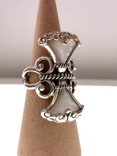 Carolyn Pollack White MOP Pearl Abalone Sterling Silver Fan Cocktail Full Ring 9