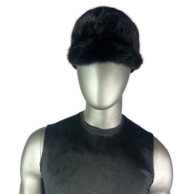Men s Black MINK Hat, Sz M/L, 22 -23 Certified Vintage Fur