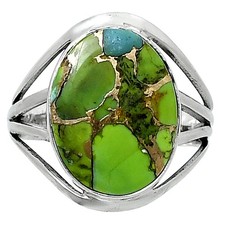 Blue Turquoise in Green Mohave 925 Sterling Silver Ring Size 10  USA