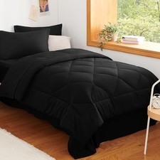 Comforter Set with Sheets - 5 Pieces Bed in a Bag All Season Bed Twin Black