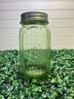Depression Era Uranium Glass Jar - Aluminum Lid GREEN