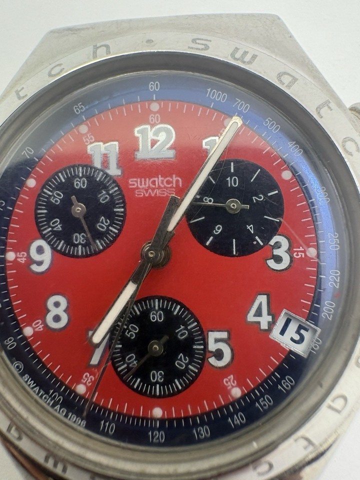 Irony Chrono. Secret Agent Red Swatch. Orig. Band. New Battery | eBay