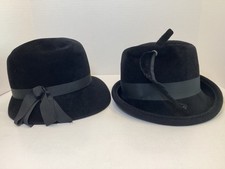 VTG Women  s Black Velour Hats- Peachbloom Cloche Hat and Unbranded Fedora Style
