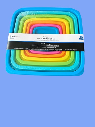 ✨Mainstays Plastic Rainbow Food Storage Set, Multi Color, 14 Count New - Picture 2 of 7