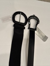 2 NWT Black Chico  s Women  s Belts - 1 Leather, 1 Leather  Stretchy Material
