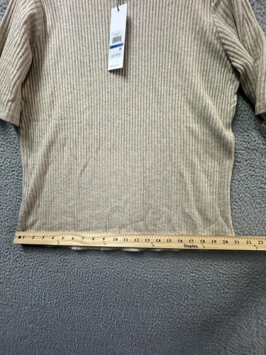 Calvin Klein Sweater Womens Extra Large Beige Half Sleeve Ribbed Crew Neck - Picture 10 of 14