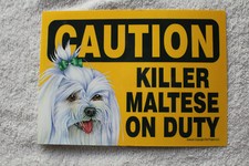 Caution  KILLER MALTESE May Lick You To Death. Magnet sign. 7 x 5 