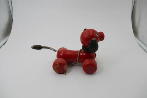 VINTAGE KOUVALIAS WOODEN 5" PUPPY DOG PULL ALONG TOY GREEK DAMAGED - Picture 2 of 8