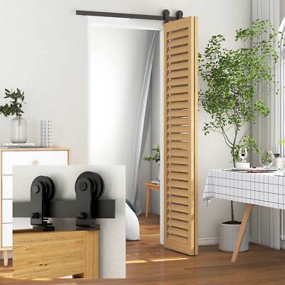 3-9FT Top Mount Bifold Sliding Barn Door Hardware Kit Roller Flat Track Modern