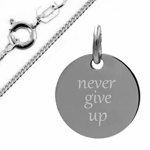 Gravurplatte mit Spruch " never give up" - Sterling Silber 925- Gravur+Kette - Bild 1 von 4