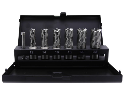 HSS-E Kernbohrer 7tlg Set Weldon 19 mm 12, 14, 16, 18, 20, 22 mm + Zentrierstift