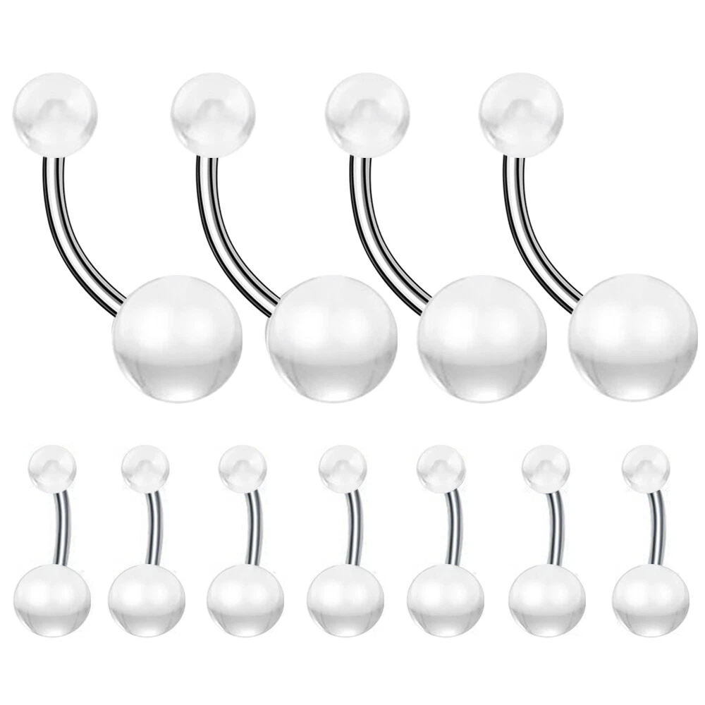 Bulk 10 20 30pc Acrylic Ball Steel Bar Navel Ring Belly Button Barbell Piercing