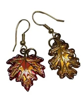 Vintage Lunch Snacks At The Ritz LATR Autumn Fall Leaf Enameled Leaves Earrings