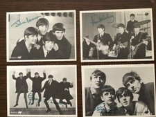 4 ICONIC SMALL BEATLES CARD PHOTO'S WITH PRINTED AUTOGRAPHS *((REPRODUCTION’S))*