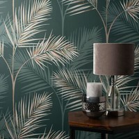 South Beach Palmenblatt Fine Decor Tapete SmaragdgrüN Metallic Mica FD42679