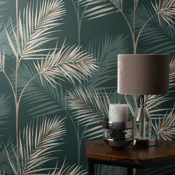 South Beach Palmenblatt Fine Decor Tapete SmaragdgrüN Metallic Mica FD42679-image