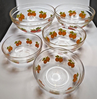Set of 5 Apple Design Nesting Bowls DURABLE Glass