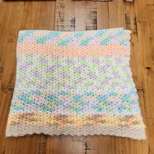 Handmade Crochet Knit Baby Blanket Pastel Rainbow Baby Girl Pink 4x6 ft