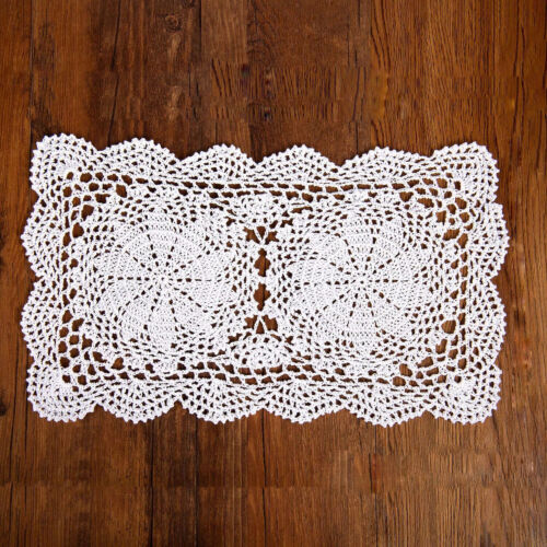 4pcs White Vintage Hand Crochet Lace Doilies Table Runner Flower Placemat 10x16" - Picture 1 of 14