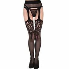 Sexy Crotchless Suspender Tights Sheer Fishnet Open Crotch stockings Belt