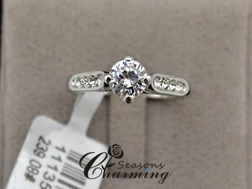 Wedding Ring Classic White Gold Plated 1ct Top CZ Stone Finger Ring Engagement  - Image 3 of 4