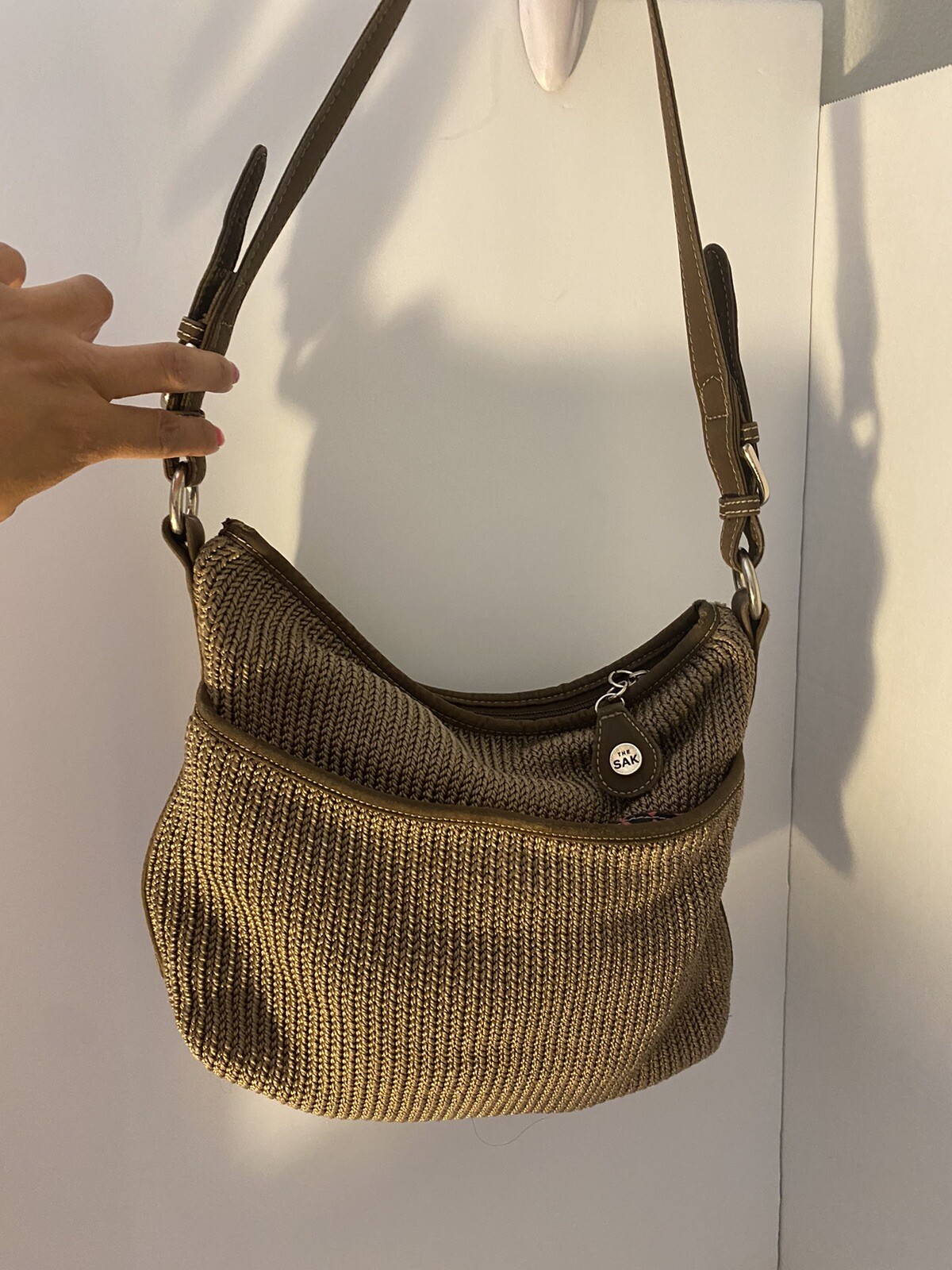 The Sak Khaki Knit Shoulder Bag in Soft Taupe – Lightweight & Stylish Handbag