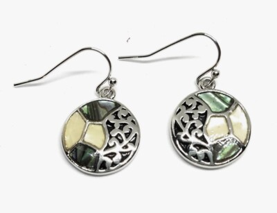 Lia Sophia  GR  Round Silver Tone, Mother of Pearl & Abalone Drop Earrings