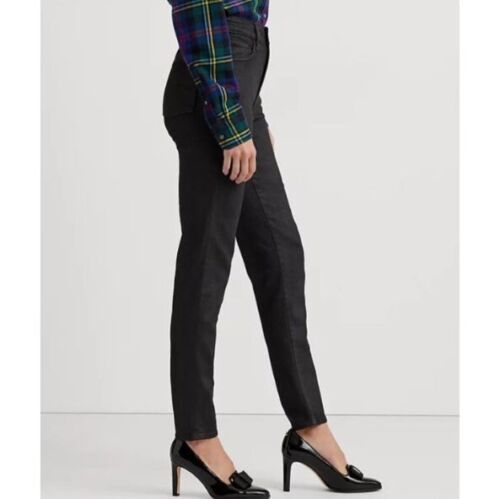 Lauren Ralph Lauren Coated High-Rise Skinny Ankle Jeans 12 Black Streetwear NWT - 第 3/14 張圖片