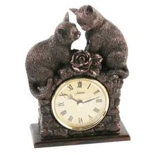 Juliana Cold Cast Bronze Figurine Clock Bronze Effect 2 Cats Beautifully Made.