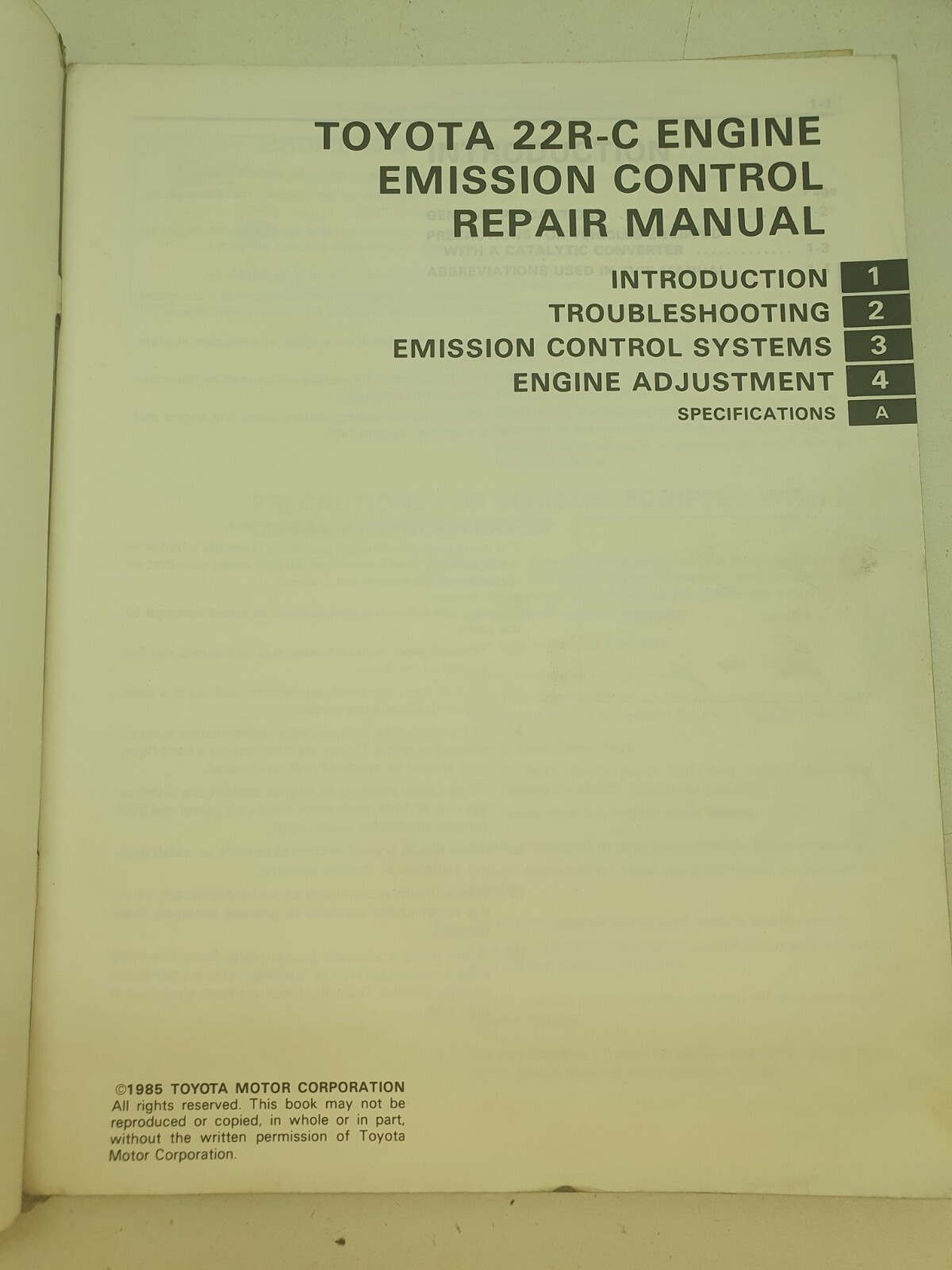 Toyota 22R - C Engine Repair Manual for Emission Control ERM008E | eBay
