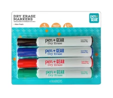 Pen + Gear Jumbo Dry Erase Markers, Low Odor, Chisel Tip, 4 Count New
